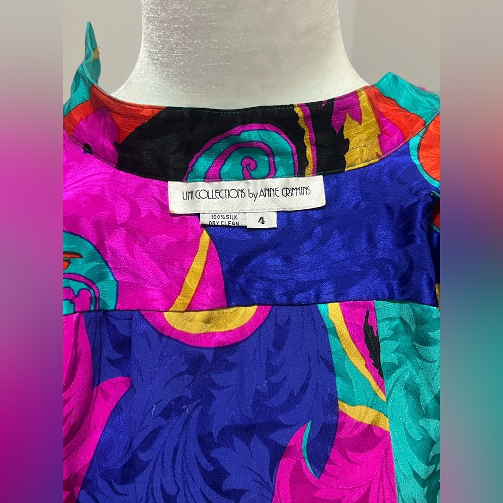 VINTAGE 80’s UMI Collections by Anne Crimmins cropped silk blouse Size 4 - Picture 6 of 8